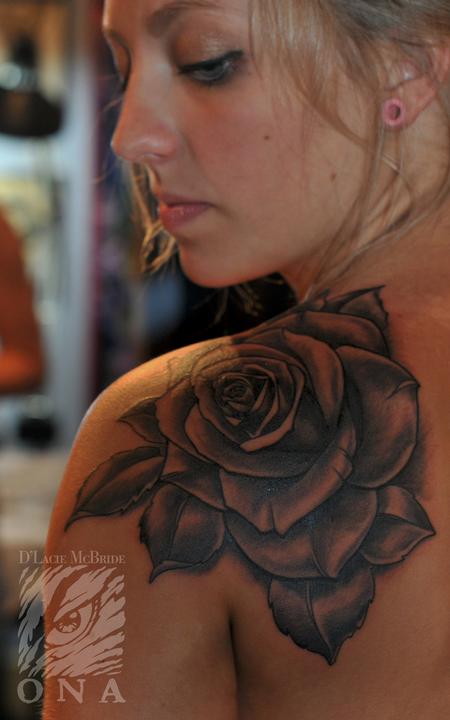 Tattoos - black and grey rose flower tattoo - 84465