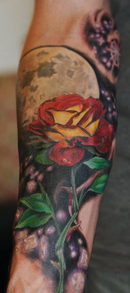 Tattoos - color rose moon tattoo - 84478
