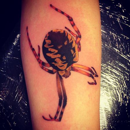 Tattoos - yellow orange spider tattoo - 84457