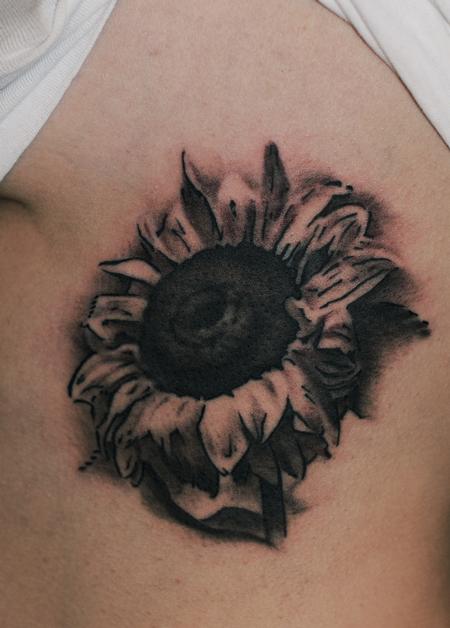 Tattoos - black and grey sunflower flower tattoo - 84481