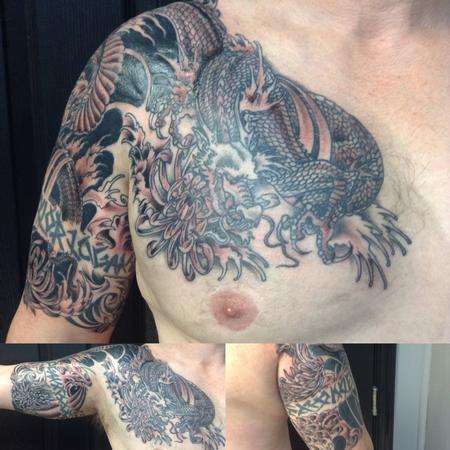 Tattoos - Sea and Dragon with peonies  - 126895