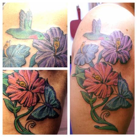 Tattoos - Butterfly, hummingbird and hibiscus  - 82548