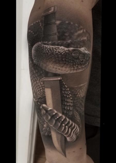 Tattoos - David Vega Rattlesnake and Knife - 131079