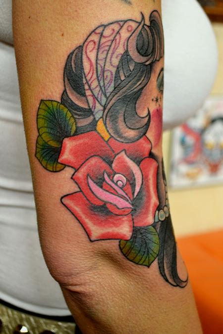 Tattoos - Rose on Gypsy Girl Collaboration with Tim Mueller - 62719