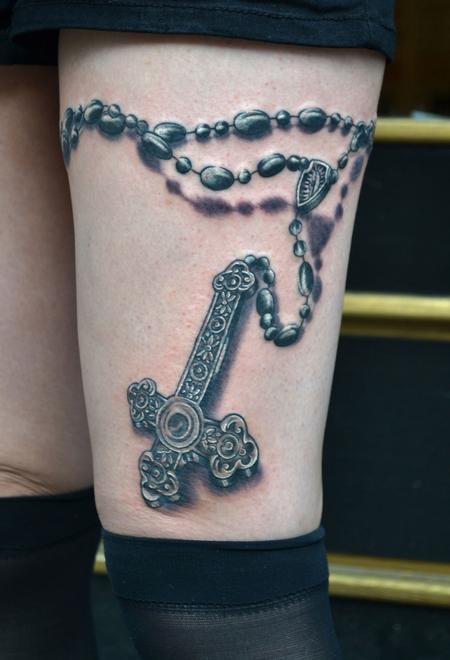 Tattoos - Garter Belt Rosary with Upside Down Cross - 60142