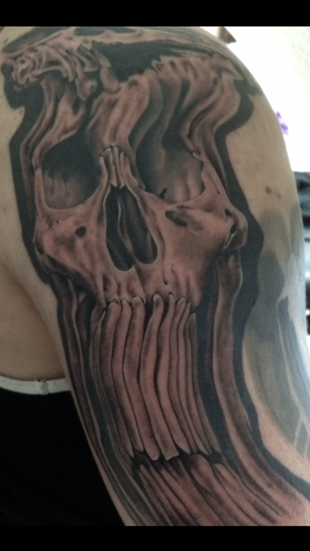 Tattoos - Warped Black and Gray Skull - 119192