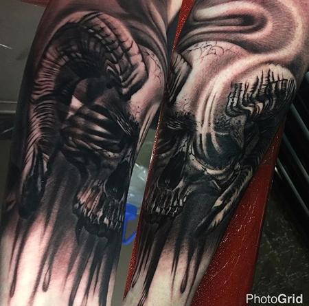 Tattoos - black and grey skull tattoo - 130638