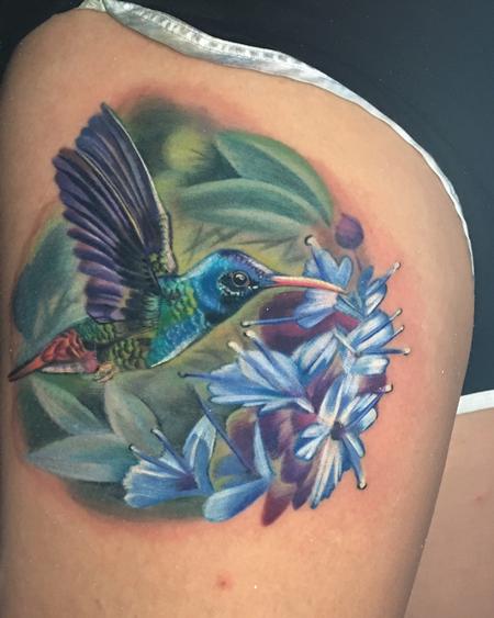 Tattoos - color realism hummingbird tattoo - 130641