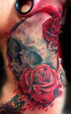 Tattoos - Realistic Skull and Rose Tattoo - 60564