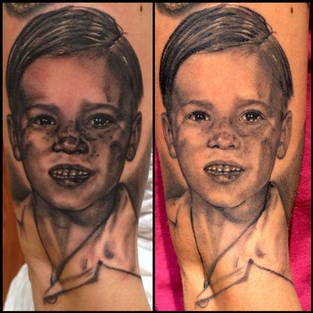Tattoos - Portrait of client's dad as a child - 95197