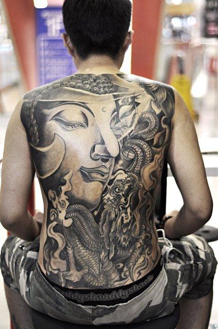 Tattoos - Black and Grey Buddha Tattoo - 61601