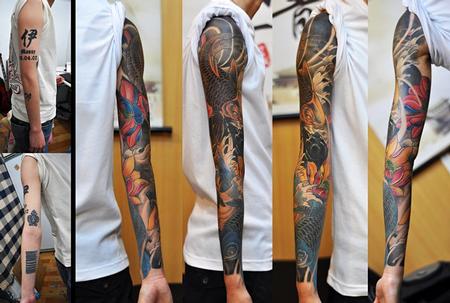 Tattoos - Color Koi Fish Sleeve Tattoo - 61603