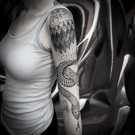 Tattoos - blackwork dotwork snake sleeve - 129937