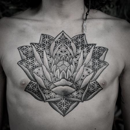 Tattoos - blackwork dotwork heart lotus - 129920