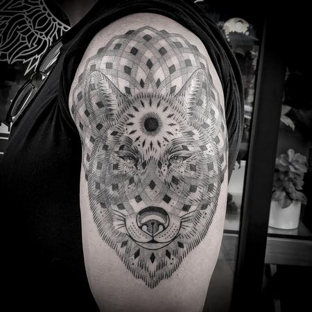 Tattoos - blackwork dotwork wolf - 129921