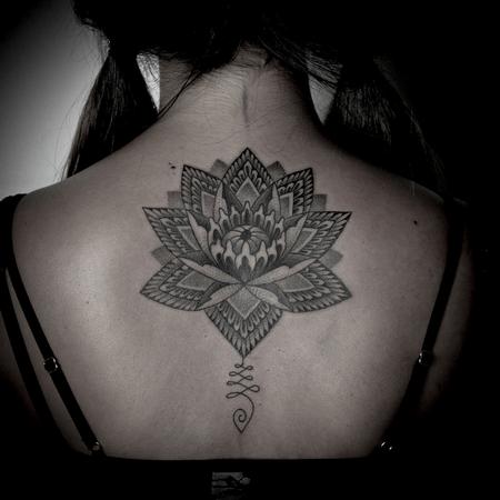 Tattoos - blackwork dotwork lotus unalome - 129925