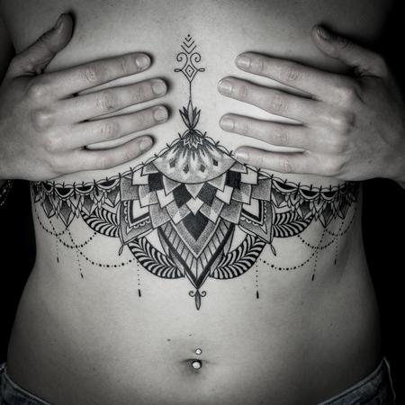 Tattoos - blackwork dotwork sternum mandala - 129934