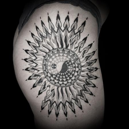 Tattoos - blackwork dotwork yin yang sun - 129936