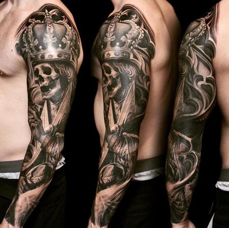 Tattoos - Skull King Arm Sleeve Tattoo - 108477