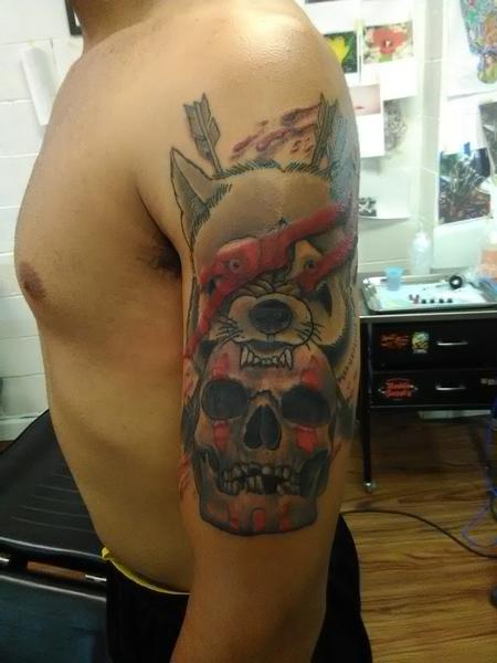 Tattoos - Trash polka wolf and skull - 119788