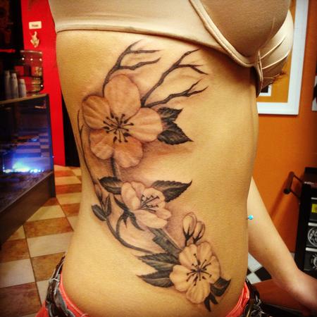 Tattoos - Black and Gray Cherry Blossom Tattoo - 117558