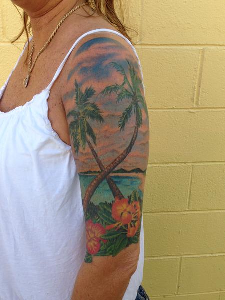 Tattoos - Sunset on the Beach Color Tattoo - 117553