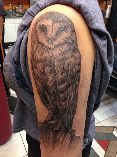 Tattoos - Black and Gray Owl Tattoo - 117555