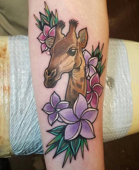 Tattoos - Giraffe and flowers  - 131503