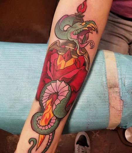 Tattoos - Snake, rose, and dagger - 131506