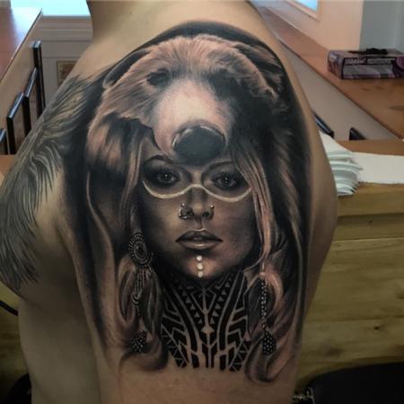 Tattoos - Woman wearing bear headdress - 129078
