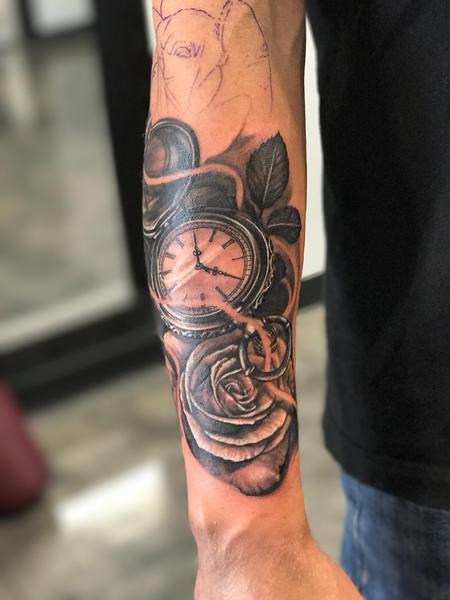 Tattoos - Pocket watch and rose  - 128298
