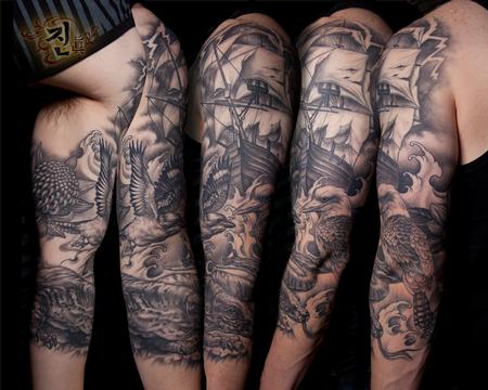 Tattoos - Black and grey half sleeve - 93441