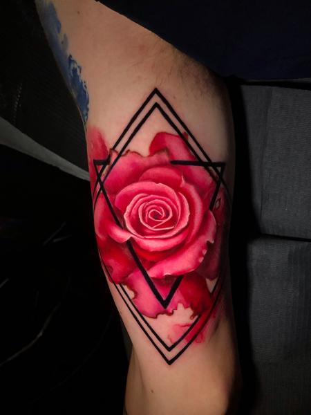 Tattoos - Watercolor rose tattoo done by John Graefe  - 145408