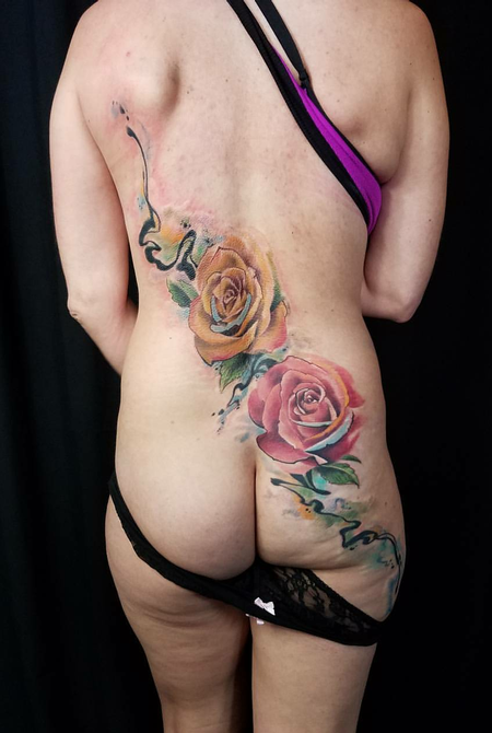 Tattoos - Watercolor Floral Back Tattoo - 130854