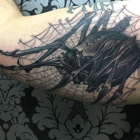 Tattoos - black and grey skull spider - 132783