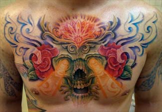 Tattoos - Skull chest tattoo - 30304