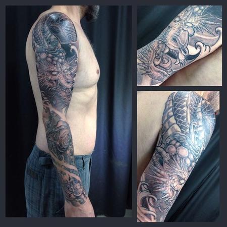 Tattoos - Black and Grey Dragon Sleeve - 132008