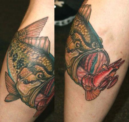 Tattoos - large mouth bass and crayfish  - 64817