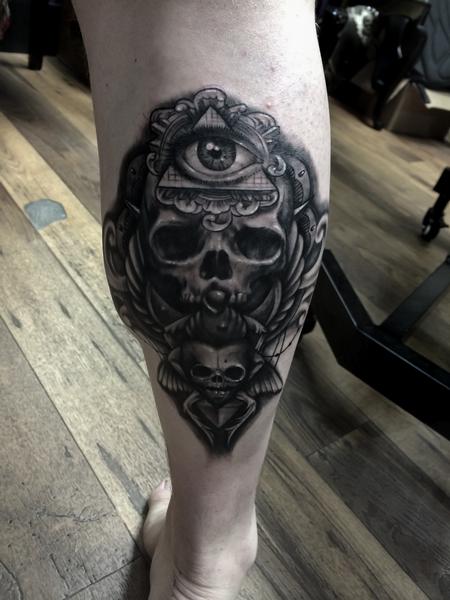 Lefty Colbert - Skull Calf Leg Tattoo