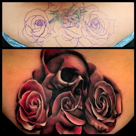 Lefty Colbert - Skull and Roses Coverup Tattoo