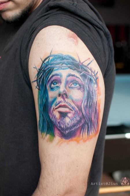 Tattoos - Color Realistic Jesus Tattoo - 60500