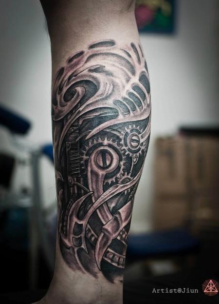 Tattoos - Bio-Mechanical Black and Grey Tattoo - 60501