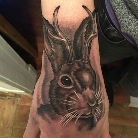 Tattoos - Black and Grey Jack Rabbit - 132019