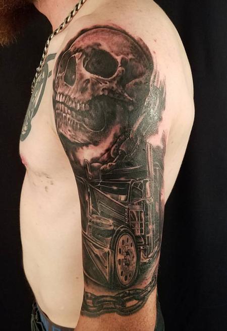 Tattoos - big rig and skull half sleeve - 123779
