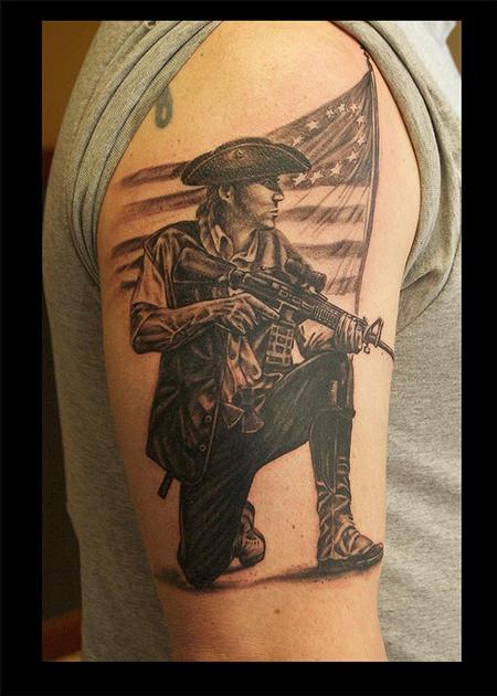 Tattoos - Black and Gray Minuteman Tattoo - 115164