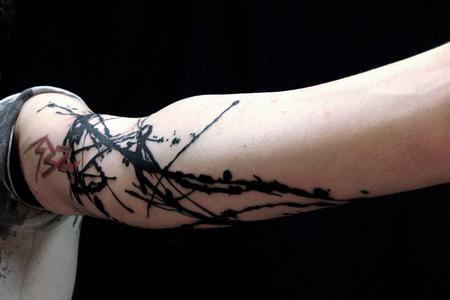 Tattoos - Black and Red Splashy Calligraphy Tattoo - 117464