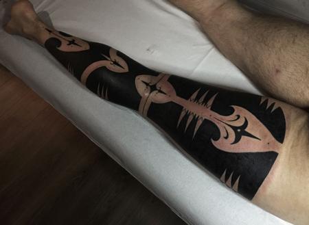 Tattoos - Blackwork Patterned Leg Sleeve Tattoo - 115374