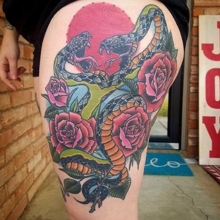 Tattoos - Traditional Snakes and Roses - 132012