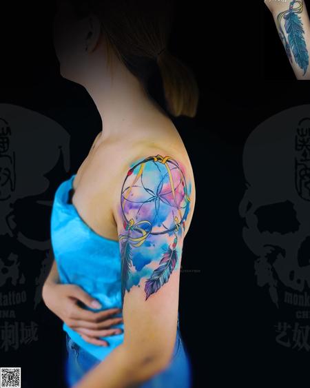 Tattoos - Blue Dreamcatcher watercolor dreamcatcher - 140179