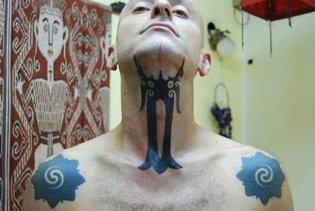 Tattoos - Hand Tapped Throat Tattoo - 60497